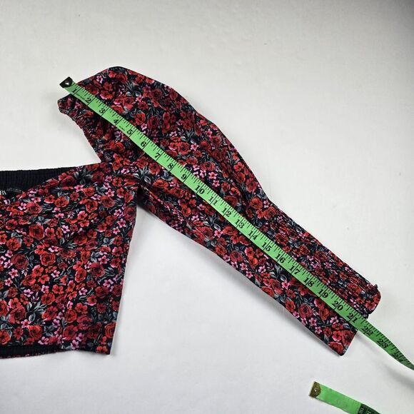 Zara -1807 Long Sleeve Floral Puff Sleeve Sweetheart Crop Top Red NWOT Small - Picture 6 of 7